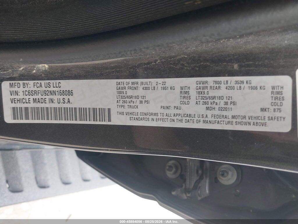 1C6SRFU92NN168086 2022 RAM 1500 photo no. 9