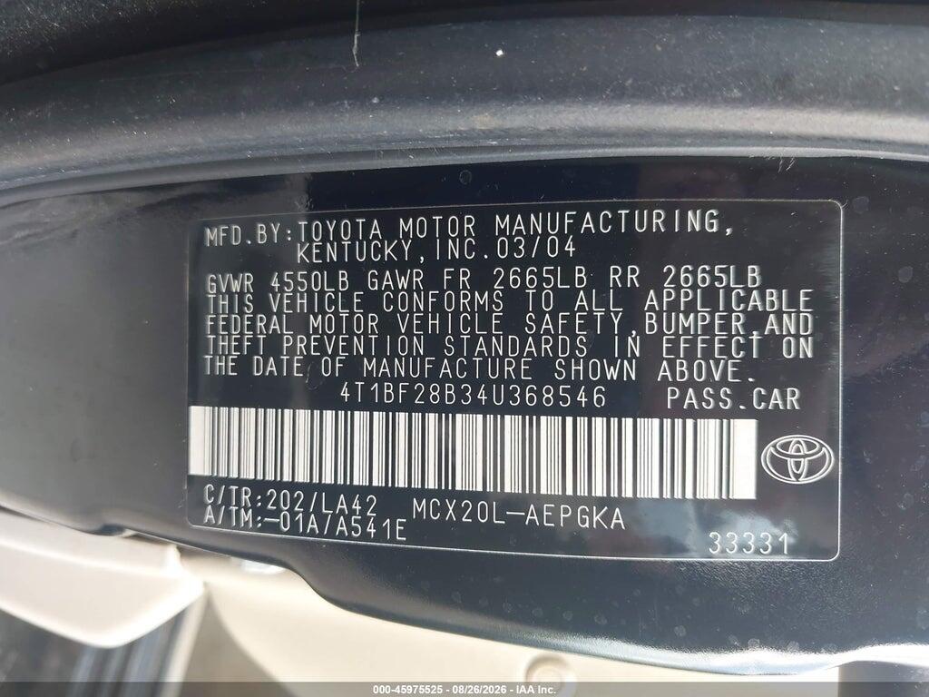 4T1BF28B34U368546 2004 TOYOTA AVALON photo no. 9