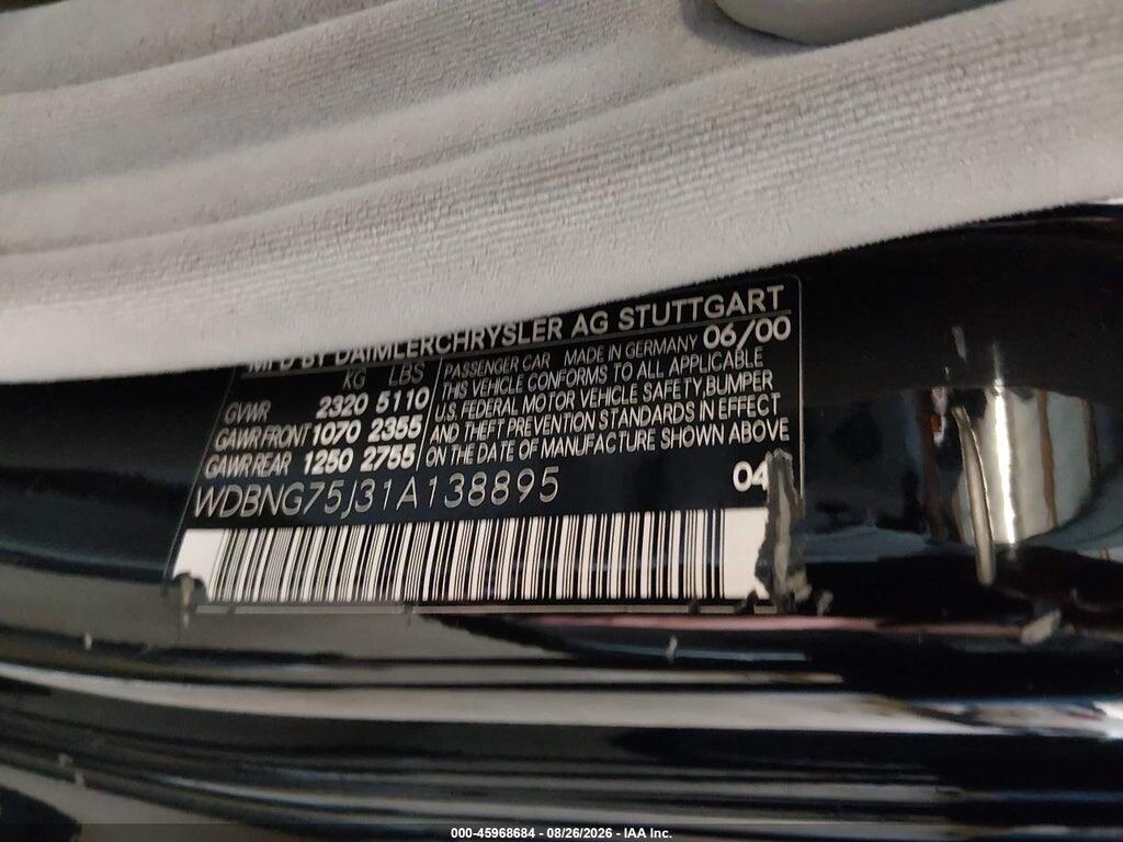 WDBNG75J31A138895 2001 MERCEDES-BENZ S 500 photo no. 9