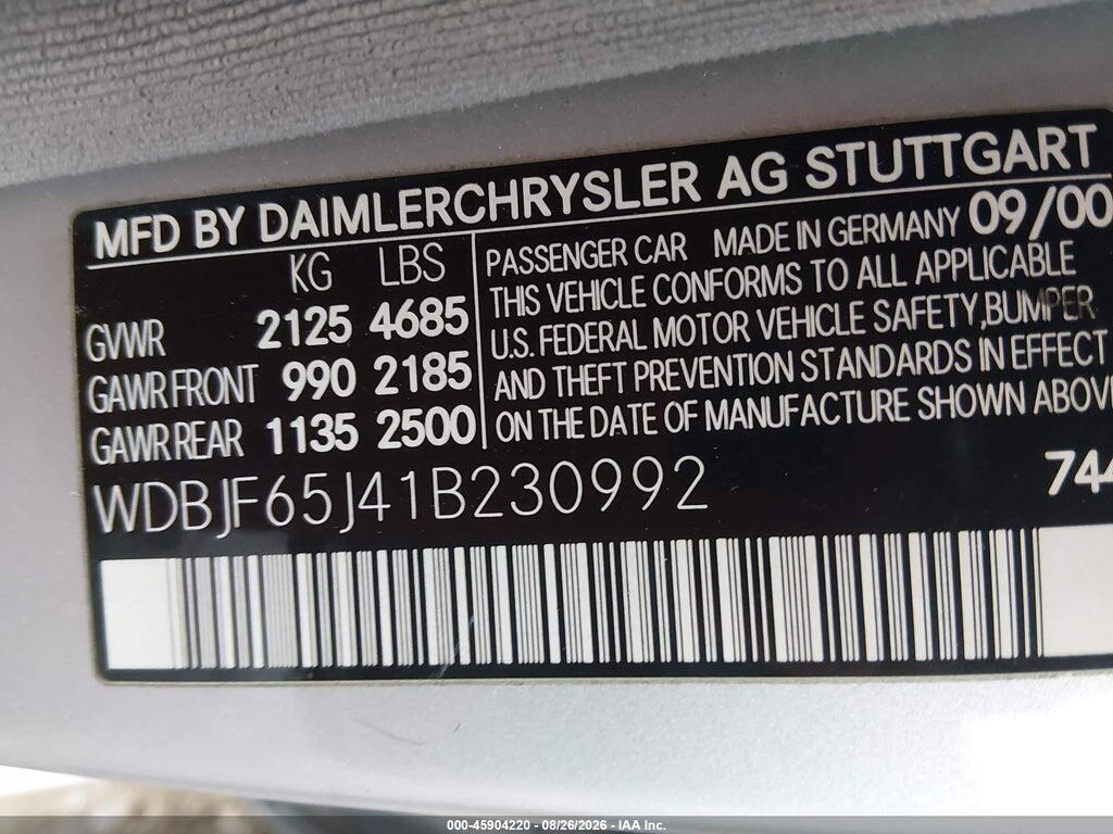 WDBJF65J41B230992 2001 MERCEDES-BENZ E 320 photo no. 9