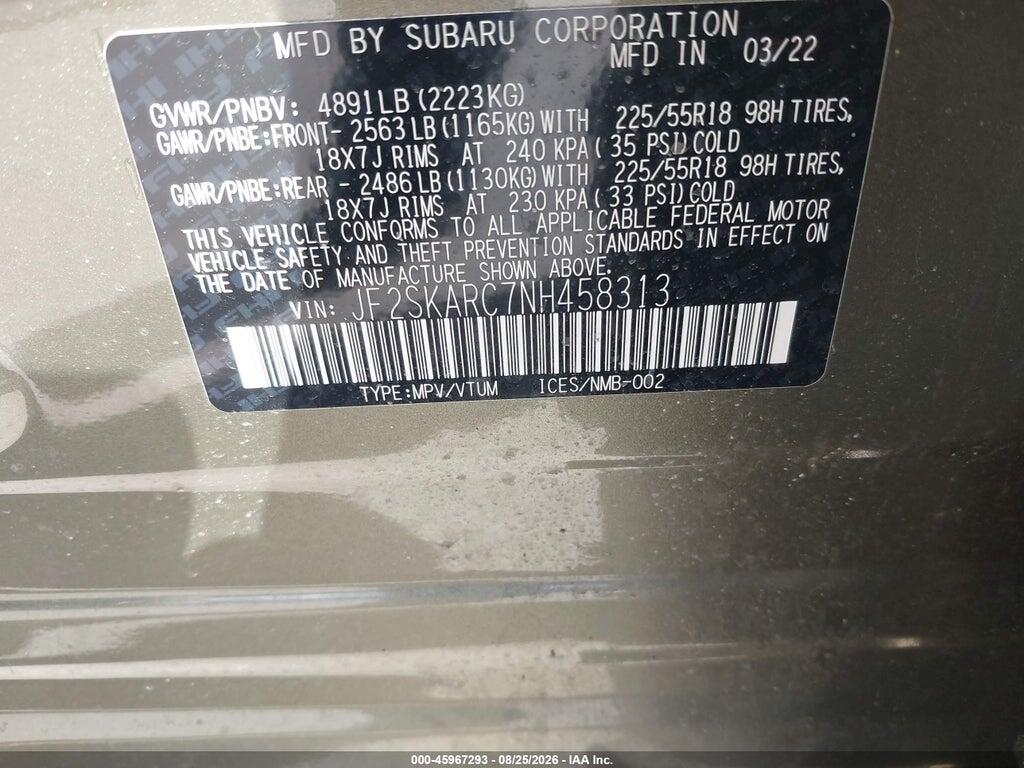 JF2SKARC7NH458313 2022 SUBARU FORESTER photo no. 9