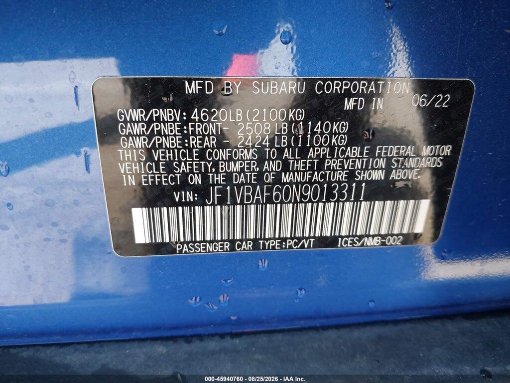 JF1VBAF60N9013311 2022 SUBARU WRX photo no. 9
