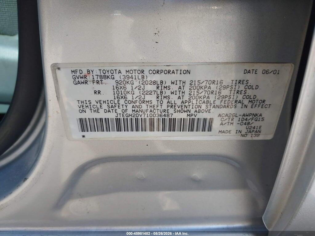 JTEGH20V710036487 2001 TOYOTA RAV4 photo no. 9