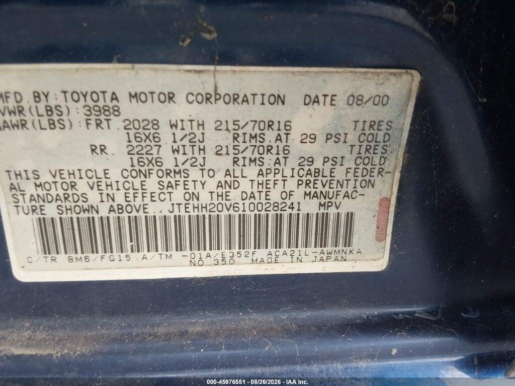 JTEHH20V610028241 2001 TOYOTA RAV4 photo no. 9
