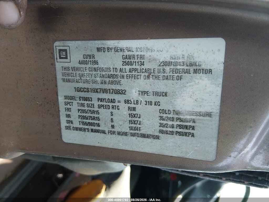 1GCCS19X7V8170832 1997 CHEVROLET S-10 photo no. 9