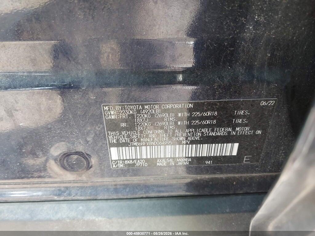 JTMB6RFV8ND064995 2022 TOYOTA RAV4 HYBRID photo no. 9