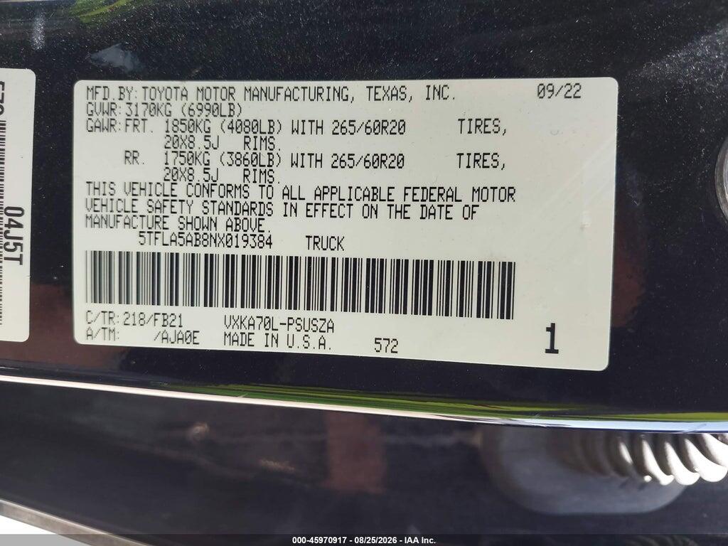 5TFLA5AB8NX019384 2022 TOYOTA TUNDRA photo no. 9
