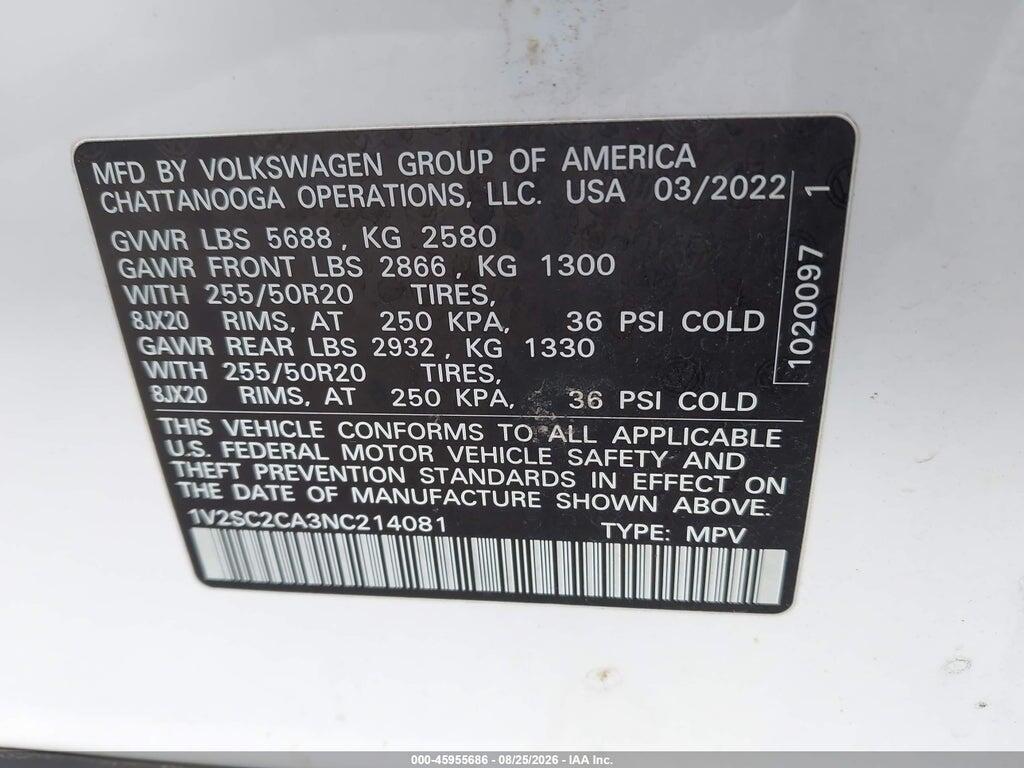 1V2SC2CA3NC214081 2022 VOLKSWAGEN ATLAS CROSS SPORT photo no. 9