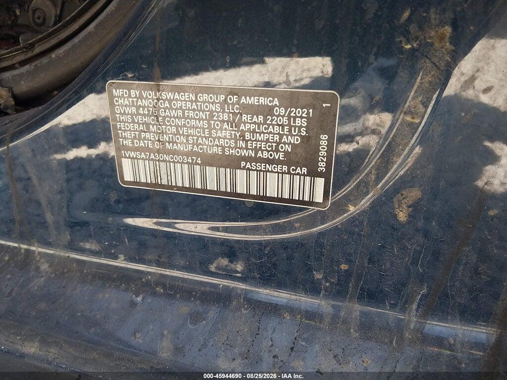1VWSA7A30NC003474 2022 VOLKSWAGEN PASSAT photo no. 9