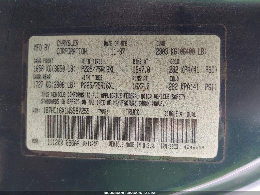 1B7HC16X1WS587259 1998 DODGE RAM 1500 photo no. 9