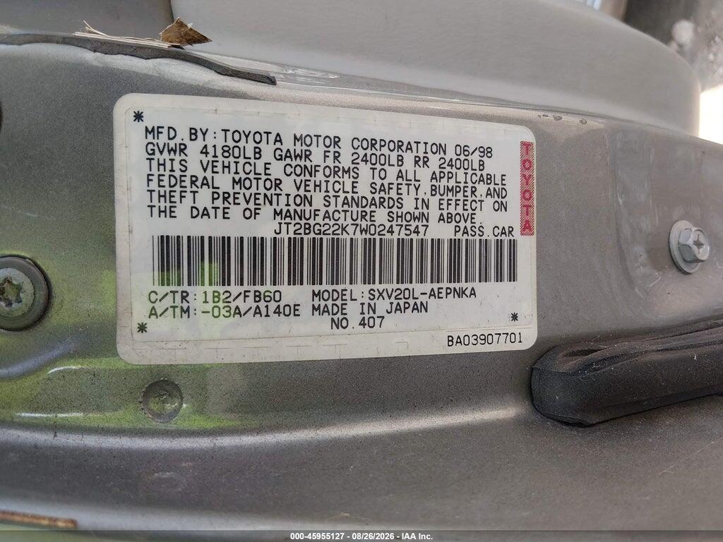 JT2BG22K7W0247547 1998 TOYOTA CAMRY photo no. 9
