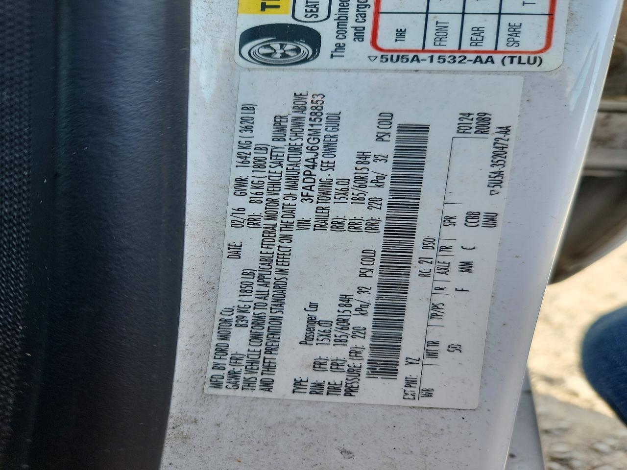 3FADP4AJ6GM158853 2016 FORD FIESTA photo no. 12