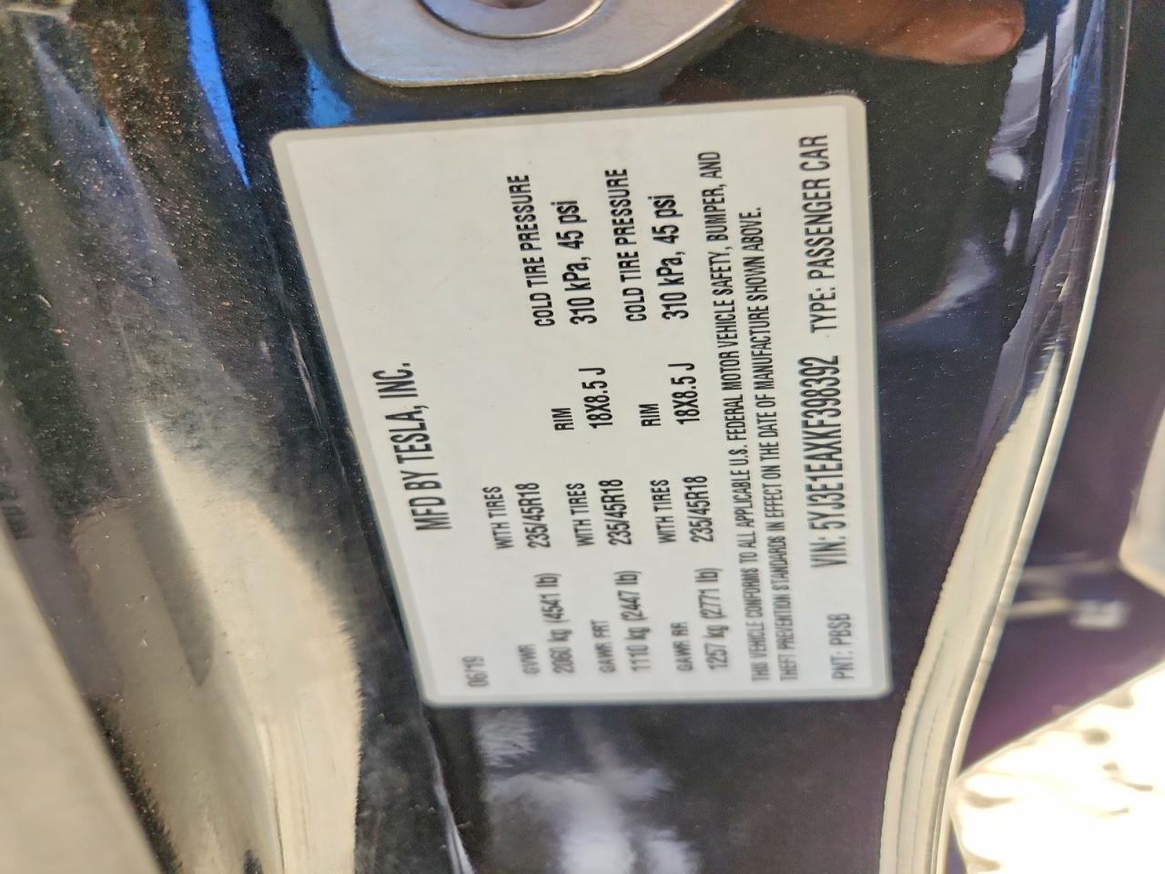 5YJ3E1EAXKF398392 2019 TESLA MODEL 3 photo no. 12