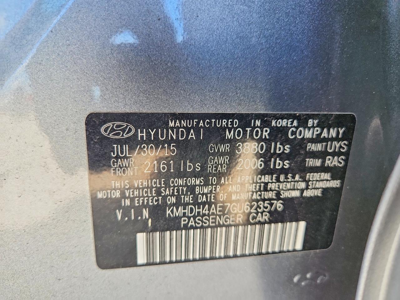 KMHDH4AE7GU623576 2016 HYUNDAI ELANTRA photo no. 12