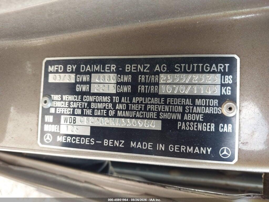WDBCB25D2HA330984 1987 MERCEDES-BENZ 300 photo no. 9