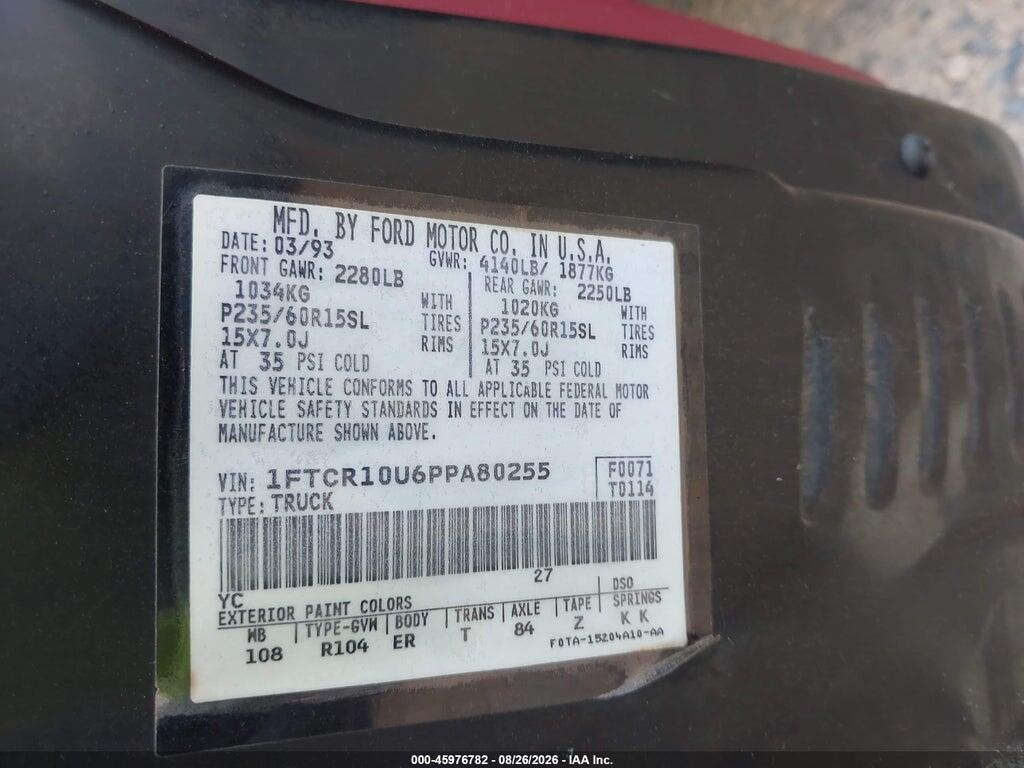 1FTCR10U6PPA80255 1993 FORD RANGER photo no. 9
