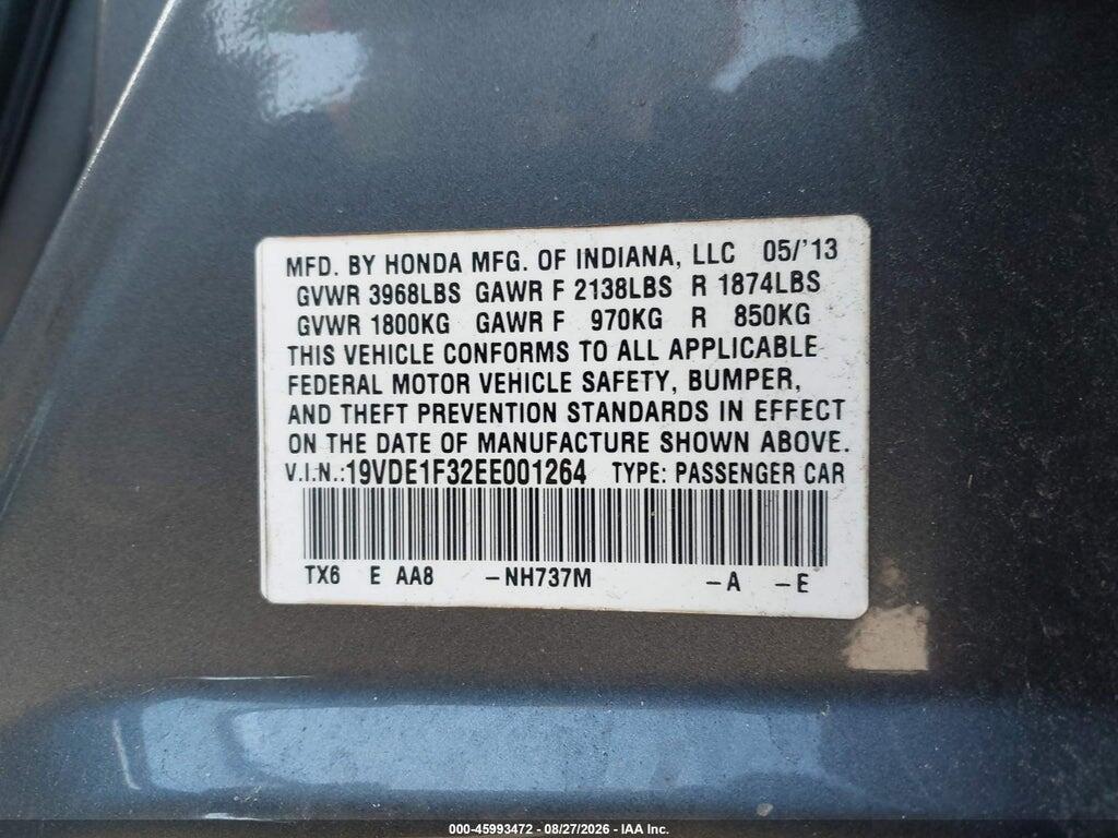 19VDE1F32EE001264 2014 ACURA ILX photo no. 9