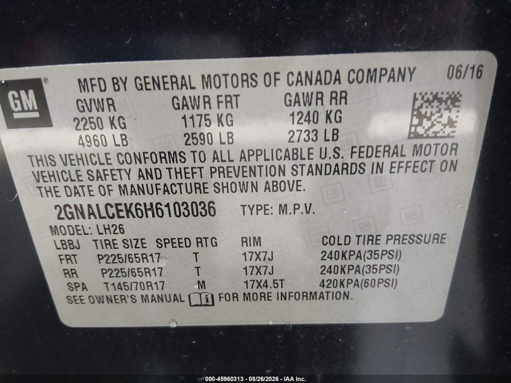 2GNALCEK6H6103036 2017 CHEVROLET EQUINOX photo no. 9