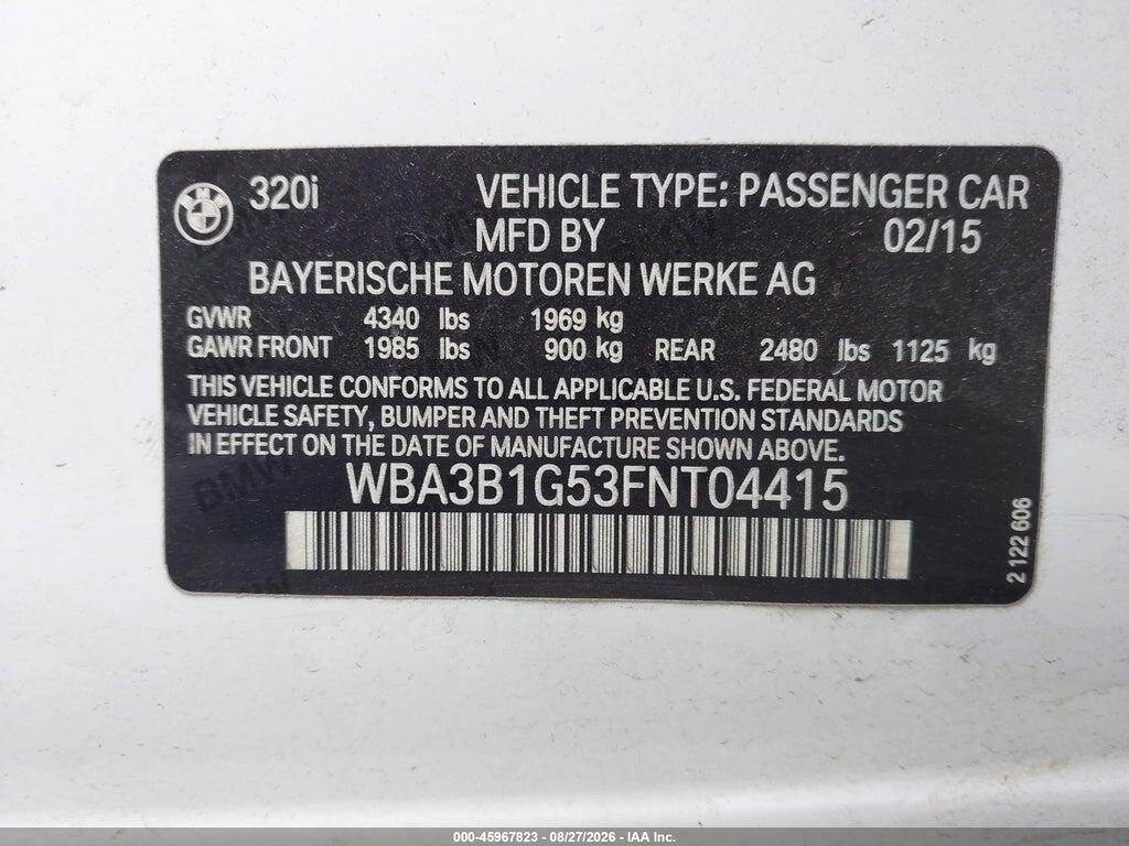WBA3B1G53FNT04415 2015 BMW 320I photo no. 9