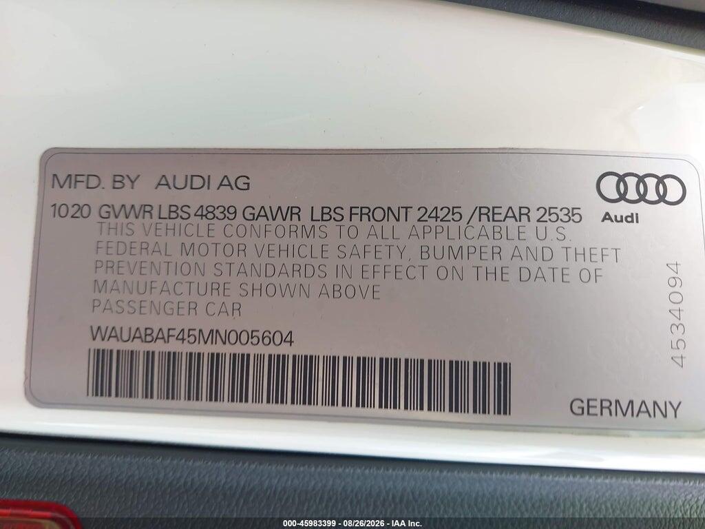 WAUABAF45MN005604 2021 AUDI A4 photo no. 9