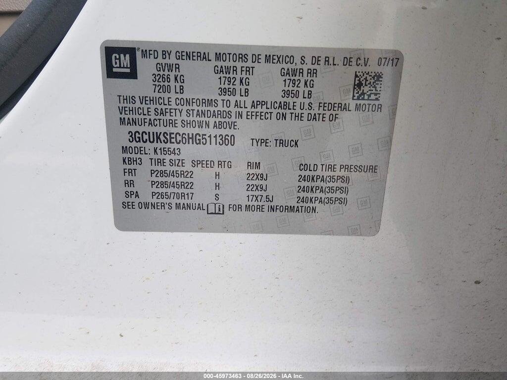 3GCUKSEC6HG511360 2017 CHEVROLET SILVERADO 1500 photo no. 9