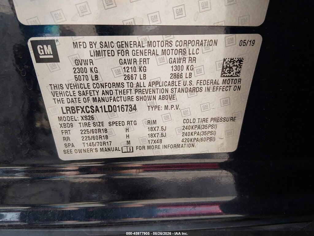 LRBFXCSA1LD016734 2020 BUICK ENVISION photo no. 9