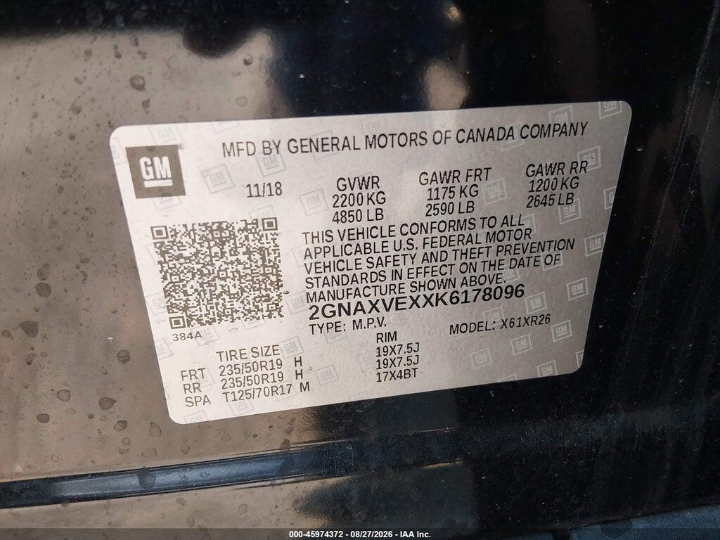 2GNAXVEXXK6178096 2019 CHEVROLET EQUINOX photo no. 9