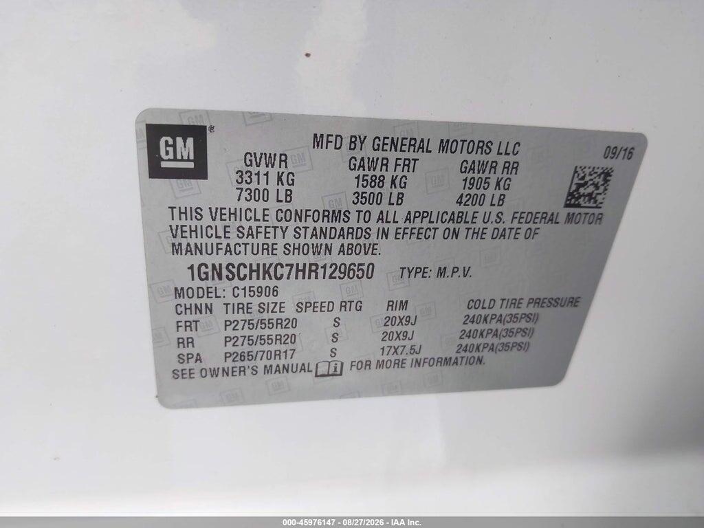 1GNSCHKC7HR129650 2017 CHEVROLET SUBURBAN photo no. 9