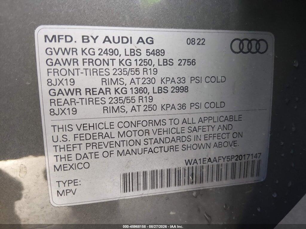 WA1EAAFY5P2017147 2023 AUDI Q5 photo no. 9