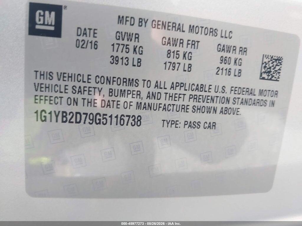 1G1YB2D79G5116738 2016 CHEVROLET CORVETTE photo no. 9