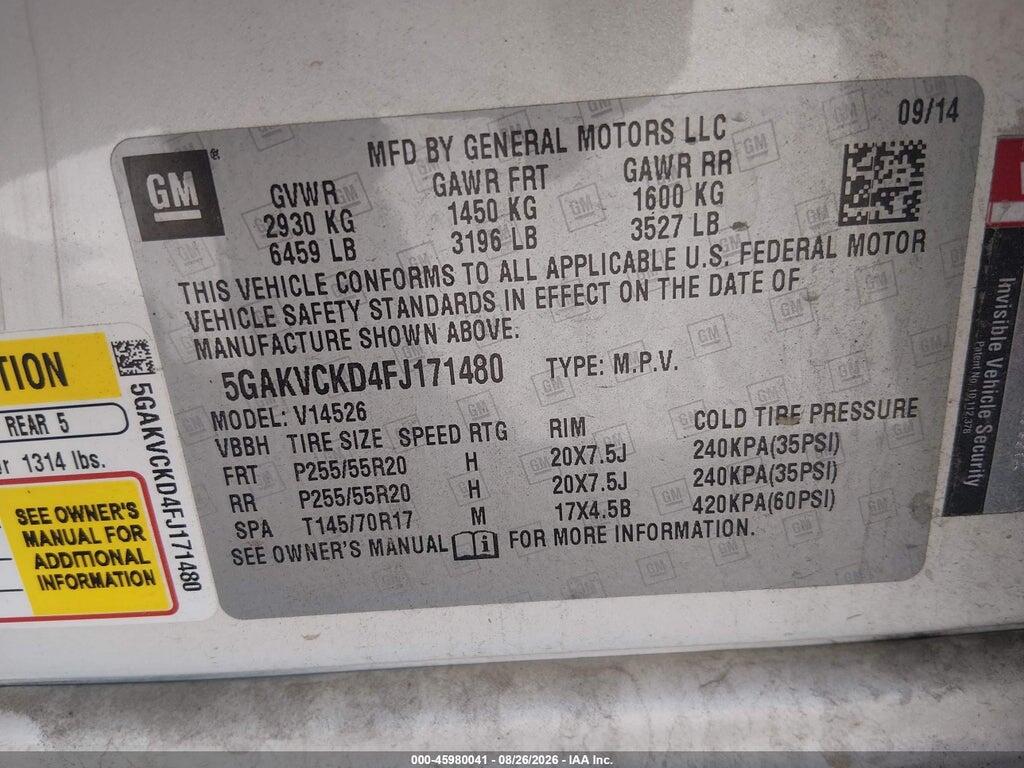 5GAKVCKD4FJ171480 2015 BUICK ENCLAVE photo no. 9