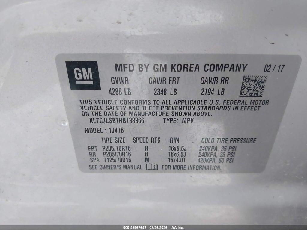 KL7CJLSB7HB138366 2017 CHEVROLET TRAX photo no. 9