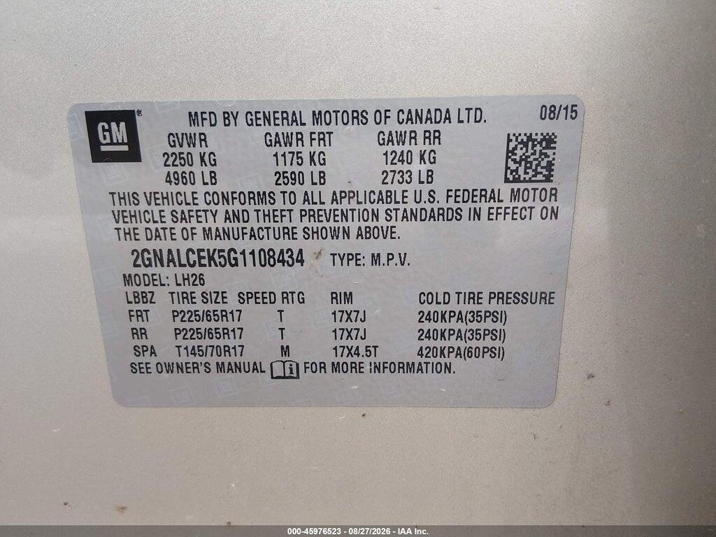2GNALCEK5G1108434 2016 CHEVROLET EQUINOX photo no. 9