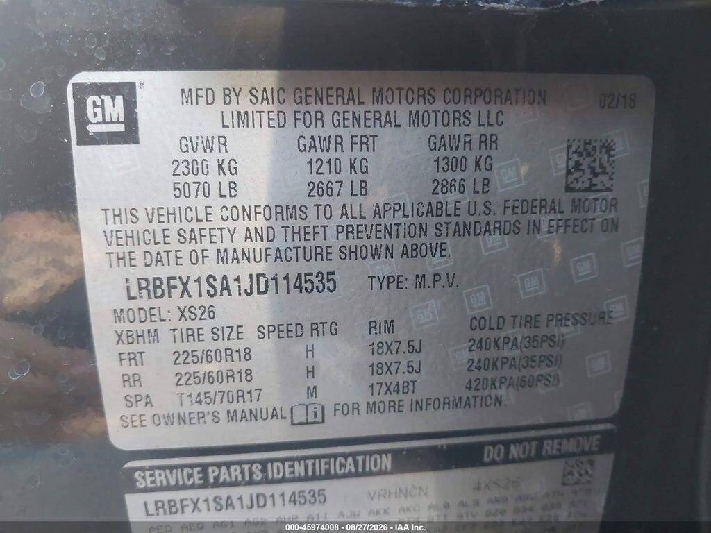 LRBFX1SA1JD114535 2018 BUICK ENVISION photo no. 9