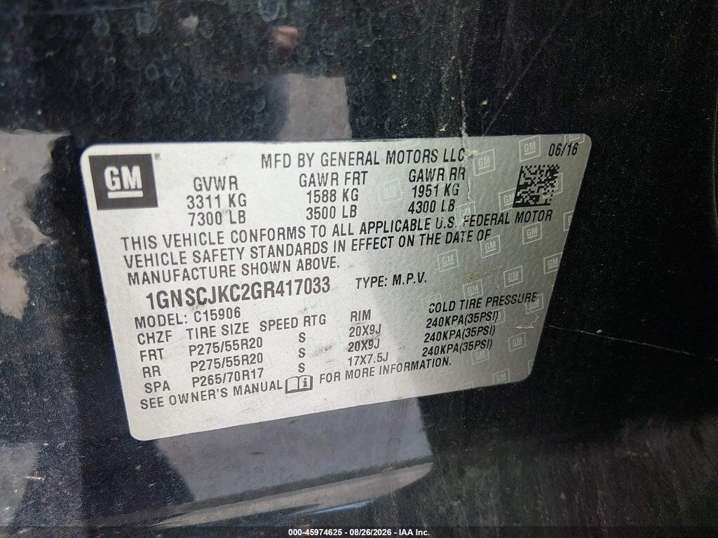 1GNSCJKC2GR417033 2016 CHEVROLET SUBURBAN photo no. 9