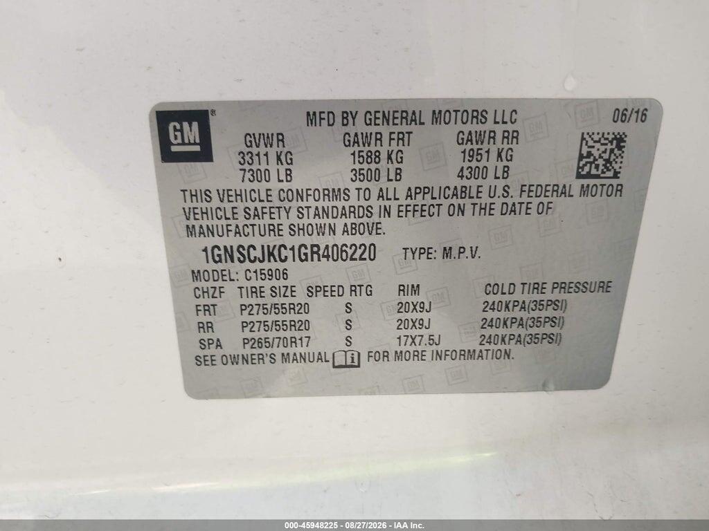 1GNSCJKC1GR406220 2016 CHEVROLET SUBURBAN photo no. 9