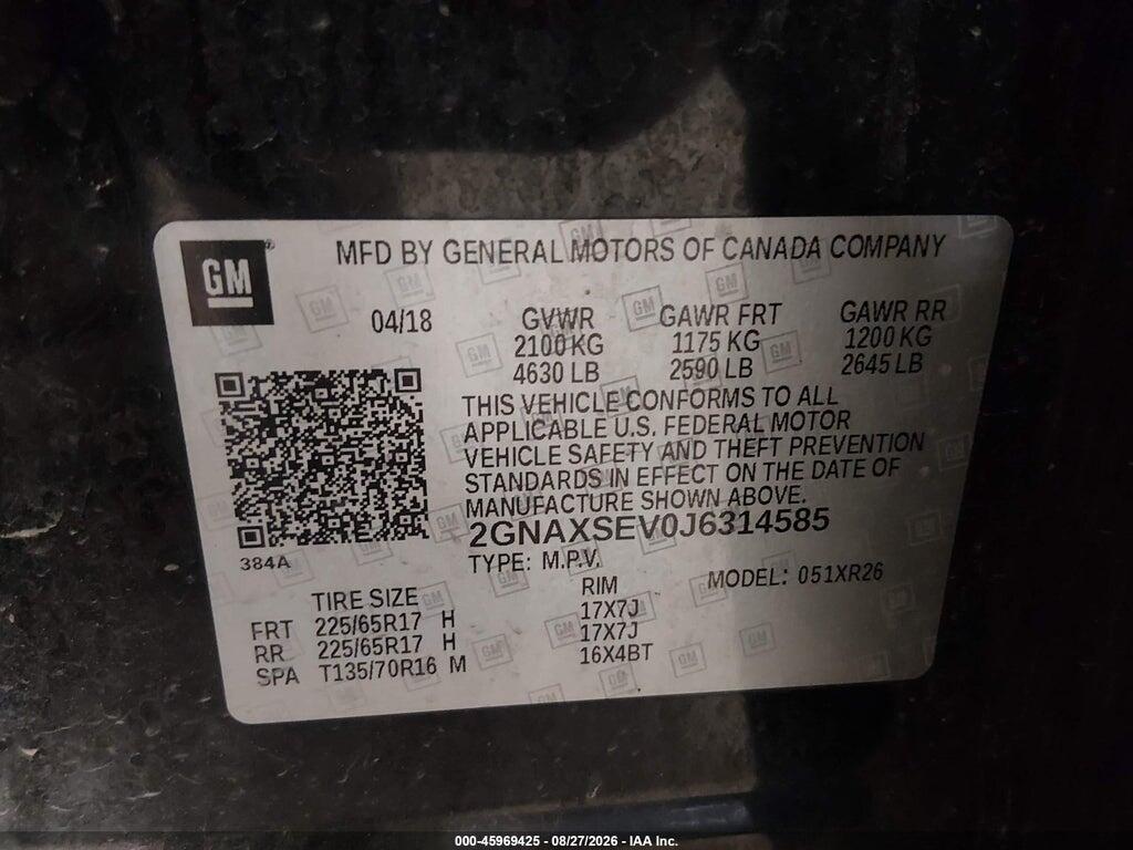 2GNAXSEV0J6314585 2018 CHEVROLET EQUINOX photo no. 9