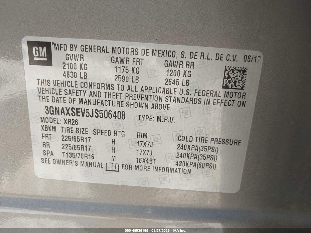 3GNAXSEV5JS506408 2018 CHEVROLET EQUINOX photo no. 9