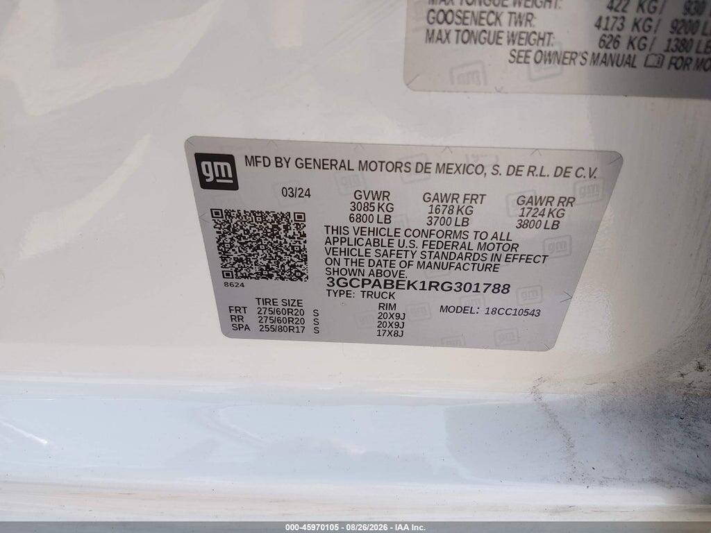 3GCPABEK1RG301788 2024 CHEVROLET SILVERADO 1500 photo no. 9