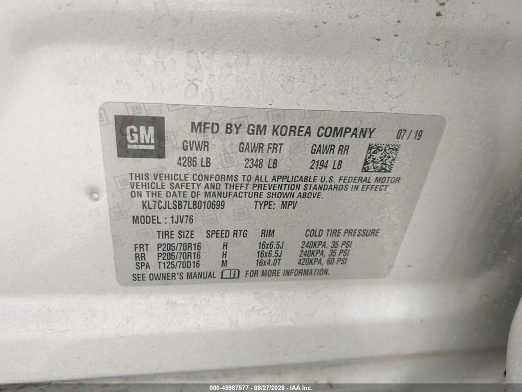KL7CJLSB7LB010699 2020 CHEVROLET TRAX photo no. 9