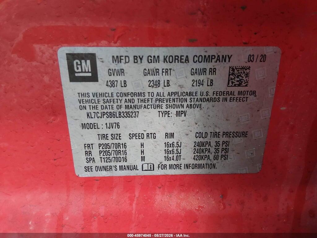KL7CJPSB6LB335237 2020 CHEVROLET TRAX photo no. 9