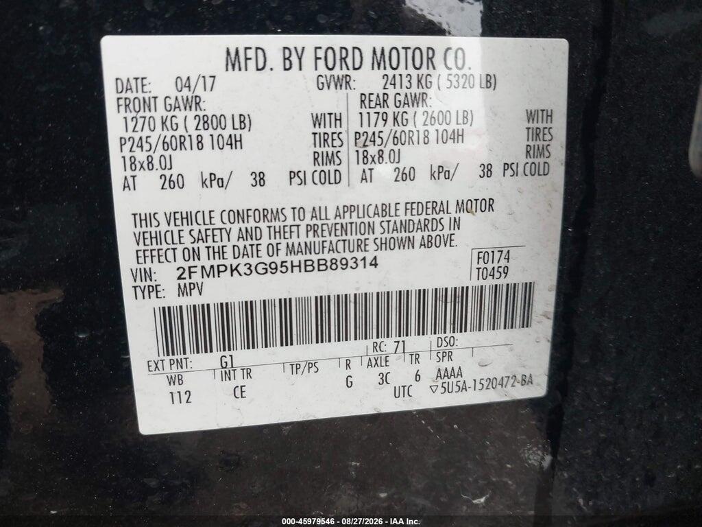 2FMPK3G95HBB89314 2017 FORD EDGE photo no. 9