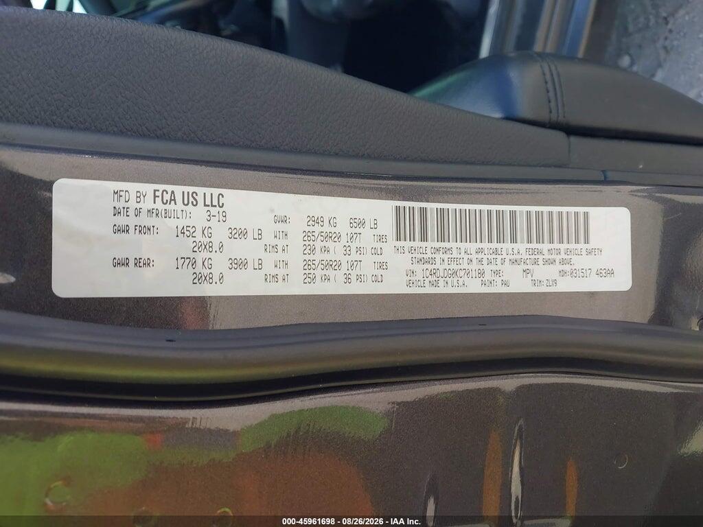 1C4RDJDG0KC701180 2019 DODGE DURANGO photo no. 9