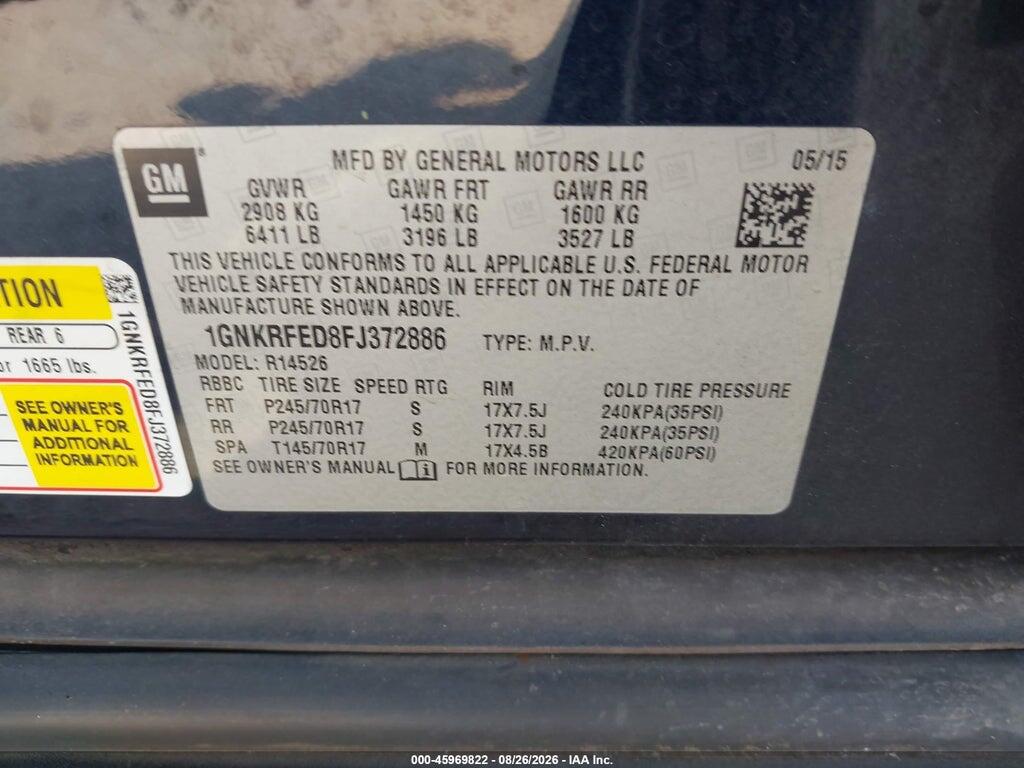 1GNKRFED8FJ372886 2015 CHEVROLET TRAVERSE photo no. 9