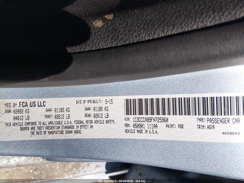 1C3CCCAB9FN725960 2015 CHRYSLER 200 photo no. 9