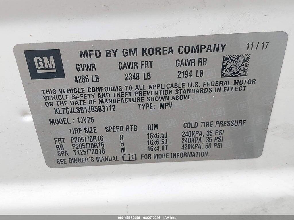 KL7CJLSB1JB583112 2018 CHEVROLET TRAX photo no. 9