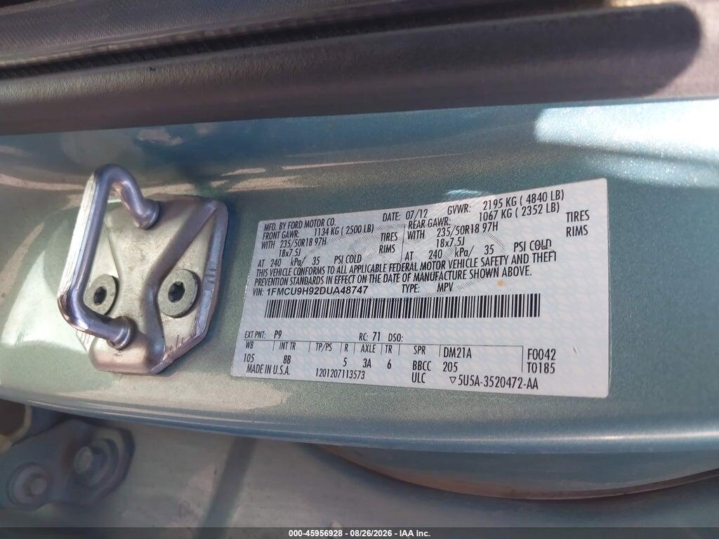 1FMCU9H92DUA48747 2013 FORD ESCAPE photo no. 9