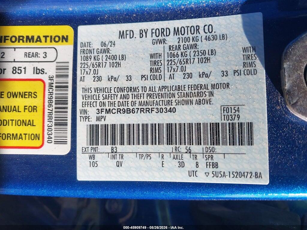 3FMCR9B67RRF30340 2024 FORD BRONCO SPORT photo no. 9
