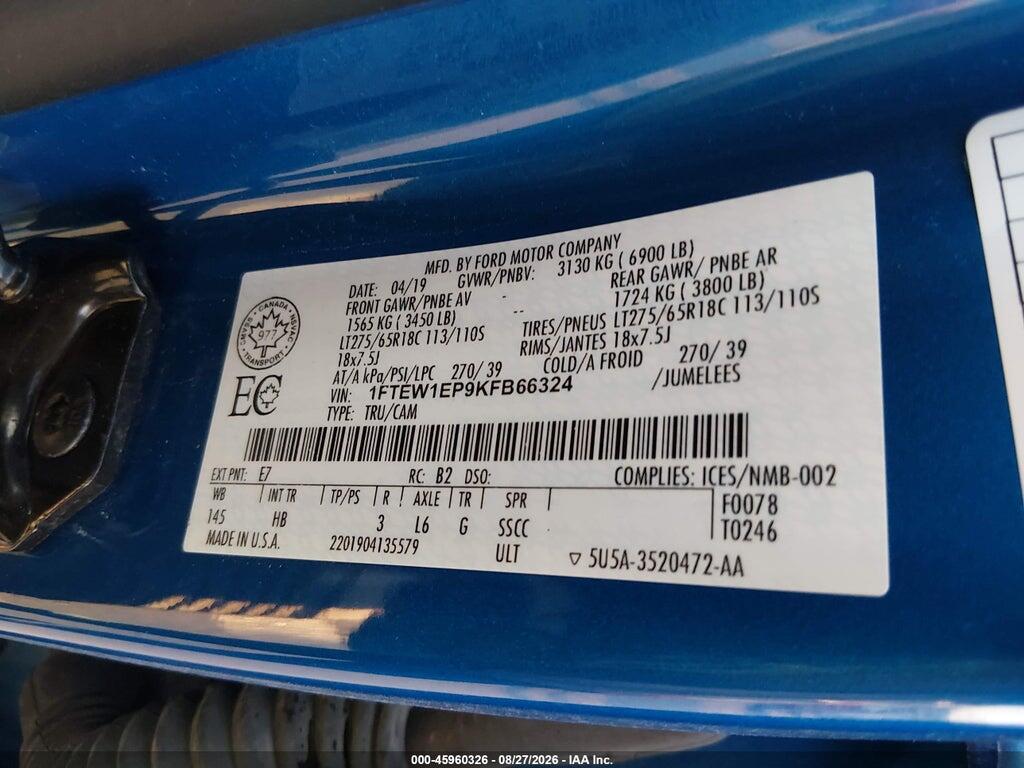 1FTEW1EP9KFB66324 2019 FORD F-150 photo no. 9