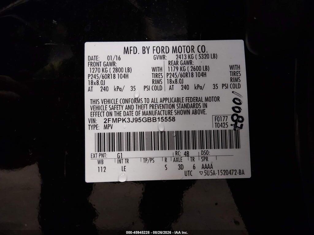 2FMPK3J95GBB15558 2016 FORD EDGE photo no. 9